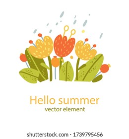 Flowers on a white background flat illustration. Flowers on an isolated background. Summer banner on the site. Holiday card with bright colors. The design of the cards. Hello, summer. Vector.