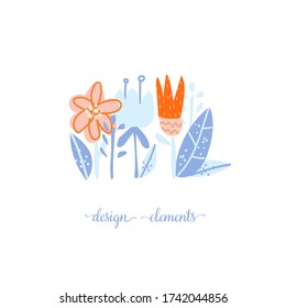Flowers on a white background flat illustration. Flowers on an isolated background. Summer banner on the site. Holiday card with bright colors. The design of the cards. Hello, summer. Vector.