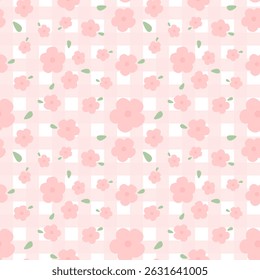  Flores sobre fondo blanco, rosa a cuadros, tela, papel de embalaje, patrón sin fisuras 