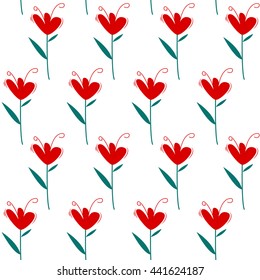Flowers on white background. Red flowers seamless vector pattern for wallpaper, web page background, textile design, graphic design.