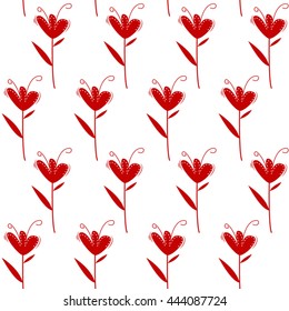 Flowers on white background. Red flowers seamless vector pattern for wallpaper, web page background, textile design, graphic design.