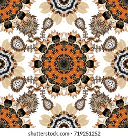 Flowers on white, black and beige colors. Seamless Floral Pattern in Vector illustration.