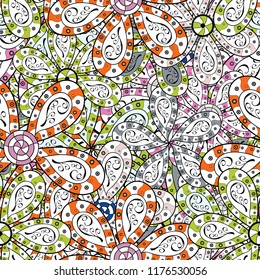 Flowers on white, black and green colors. Cute Floral pattern in the small flower.