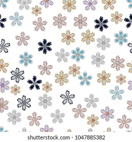 Flowers on white, gray and black. Watercolor, hand drawn. Vector stock. Seamless background pattern.