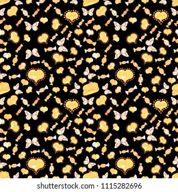Flowers on white, green and black colors. Vector flat flowers seamless pattern. Design gift wrapping paper, greeting cards, posters and banner design.
