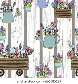 Flowers on wood seamless pattern