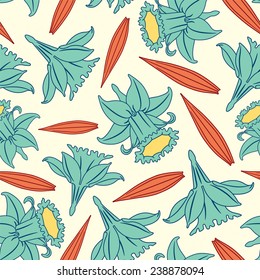 flowers on a yellow background in seamless pattern