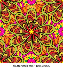 Flowers on yellow, black and red colors.Colour Spring Theme seamless pattern Background. Flat Flower Elements Design Vector illustration. Seamless floral pattern with flowers, watercolor.