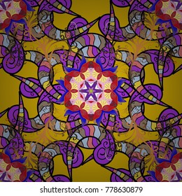 Flowers on yellow, black and violet colors in watercolor style. Seamless Floral Pattern in Vector illustration.