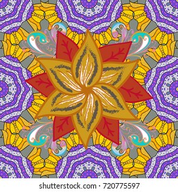 Flowers on yellow, gray and violet colors. Vector illustration. Cute Floral pattern in the small flower.