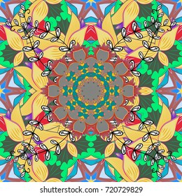 Flowers on yellow, green and blue colors in watercolor style. Seamless Floral Pattern in Vector illustration.