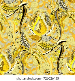 Flowers on yellow, neutral and black colors. Seamless Floral Pattern in Vector illustration.