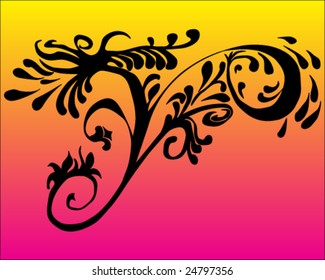 Flowers on yellow - violet background - Vector --- Please see my another plants of my collection