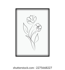 Flowers is one line drawing isolated on white background. Black one-line art. Vector illustration.
