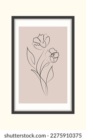 Flores dibujando una línea sobre fondo blanco aislado. Arte de una línea negra. Ilustración vectorial.