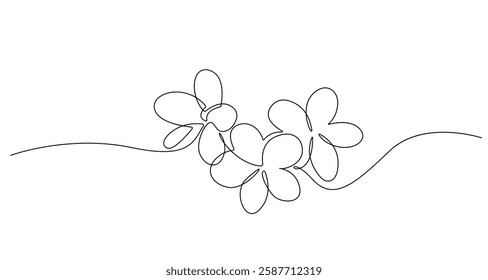 Flowers One Line Drawing. Vector Hand Drawn Outline Floral Design. Simple Botanical Floral Contour Art. Black Sketch Isolated on White. Great for Prints, Tattoo, Wall Art, Invitation, Greeting Card. N