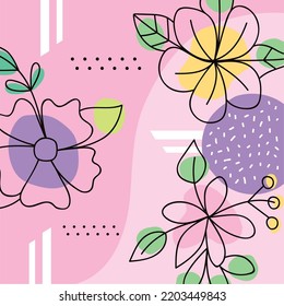 flowers one line in pink background