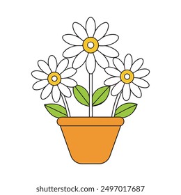 flowers in orange pot vector illustration white background