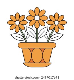 flowers in orange pot vector illustration white background