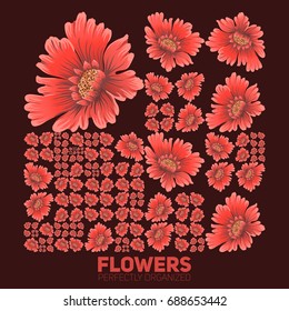 Flowers organized perfectly. Vector flowers organized neatly by the grid. Conceptual floral generative background. Procedural graphics. Perfect order background. 