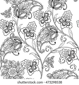 Flowers oriental ornament paisley for the anti stress coloring page. 