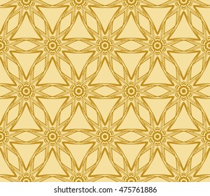 Flowers ornament. Abstract geometry patten. Seamless. Golden color. For your design gift card, presentation, wallpaper