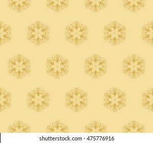 Flowers ornament. Abstract geometry patten. Seamless. Golden color. For your design gift card, presentation, wallpaper