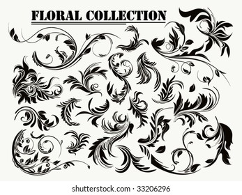 Flowers ornament, grunge flourish