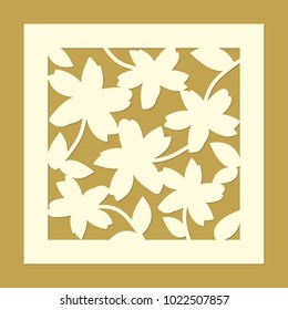 Flowers ornament. Laser cut template pattern for decorative square screen, panel. Modern floral design for wedding favor box, gift box, stencil, paper, wood, metal cutting. Vector illustration.