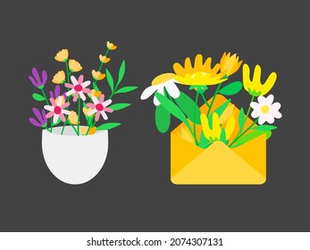 flowers ornament on envelope and pot