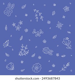Flowers Ornaments Seamless Pattern Monoline Vector Illustration