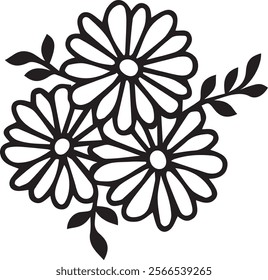 Flowers outline bold black silhouette