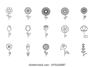 flowers outline icon set on white background.