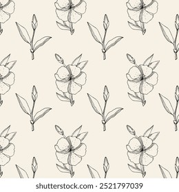 Flores padrão contorno, estilizado doodle mão desenhado contorno linha, padrão em fundo bege.