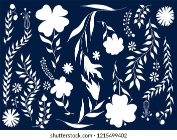 Flowers outline silhouette vector illustration set hand drawing
