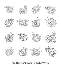 
Flowers Outline Vector Hand Drawing, Natural Flowers Black Color Vector Line Art Design. Flower Elegant Outline With Clip Art Isolated