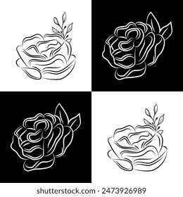 
Flowers Outline Vector Hand Drawing, Natural Flowers Black Color Vector Line Art Design. Flower Elegant Outline With Clip Art Isolated