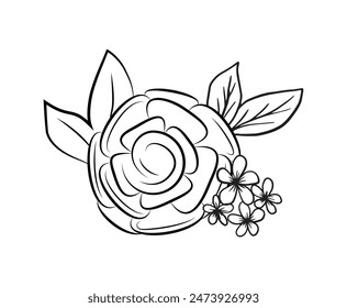 
Flowers Outline Vector Hand Drawing, Natural Flowers Black Color Vector Line Art Design. Flower Elegant Outline With Clip Art Isolated
