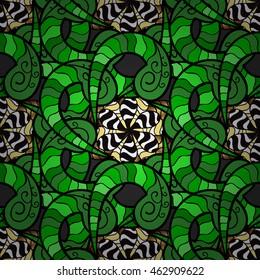 Flowers and paisley on floral colorful background. Vector illustration.