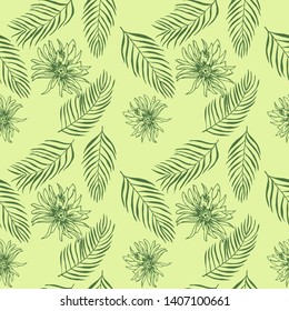 flowers and palm leaves seamless floral pattern hand drawn sketch