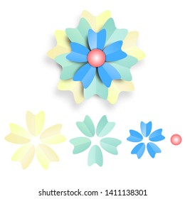 Flowers paper cut and composition isolated on white background of pastel color ,vector or illustration 
