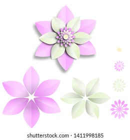 Flowers paper cut and composition isolated on white background of pastel color ,vector or illustration 