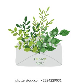Flowers in paper envelope on white background.