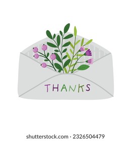 Flowers in paper envelope on white background.
