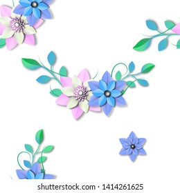 Flowers paper seamless pattern isolated on white background of pastel color ,vector or illustration 