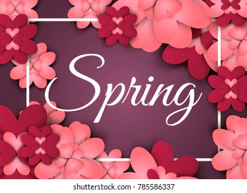 Flowers paper spring banner cut out floral origami bouquet nature vector holiday background. Flowering quilling art spring flowered online shopping, advertising magazines and websites illustration.