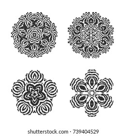 Flowers of the particles. The flowers consists of circles and points. Vector illustration.