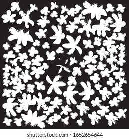Flores en blanco, negro claro, gris, color lino . Diseño moderno de impresión de texturas de tejido de efecto vintage para alfombras, alfombras, suelos, tejidos o tejidos