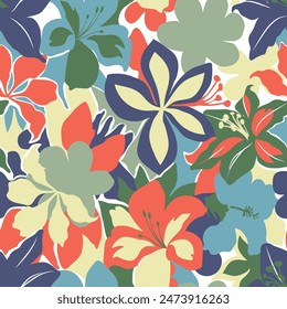 Flowers pattern beautiful leaf blossom art decor color.
Seamless pattern of modern tropical flowers. Randomly colorful flower garden, Design for fashion, fabric, web, wallpaper, and all prints.