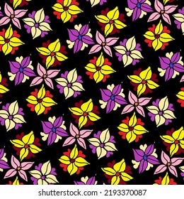 Flowers Pattern, black background, ornament vector, hand-drawn floral pattern. Vector design for paper, cover, interior, and other users